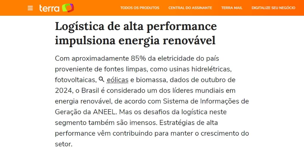 Logística de alta performance impulsiona energia renovável