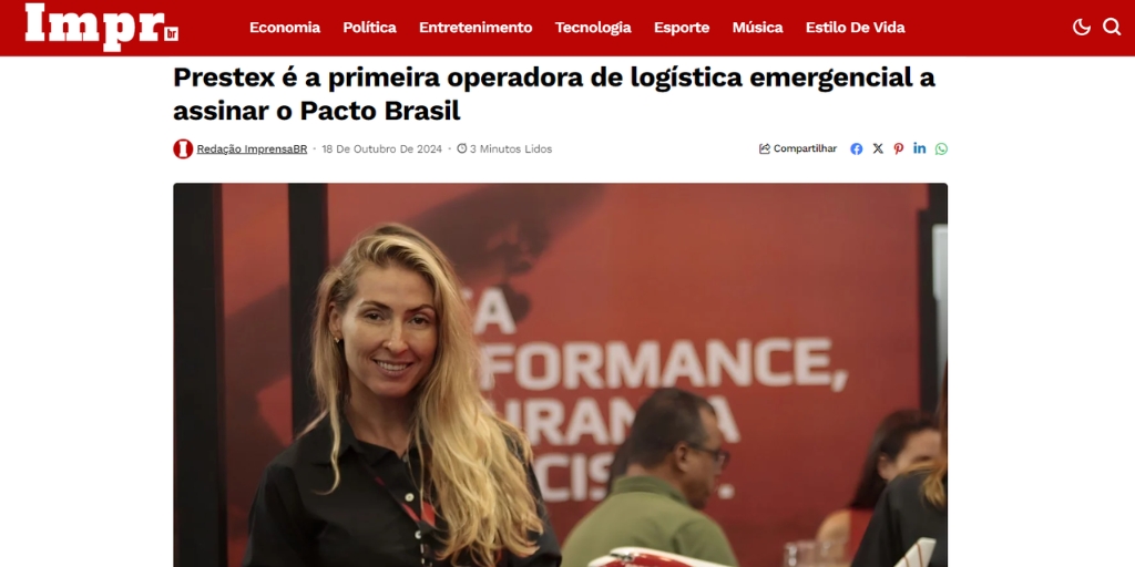 Prestex é a primeira operadora de logística emergencial a assinar o Pacto Brasil