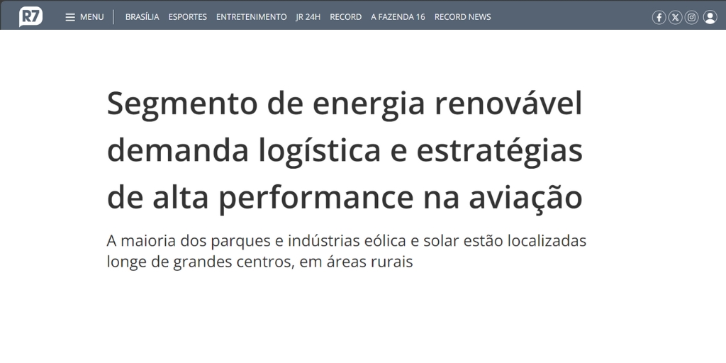 Segmento de energia renovável demanda logística e estratégias de alta performance na aviação